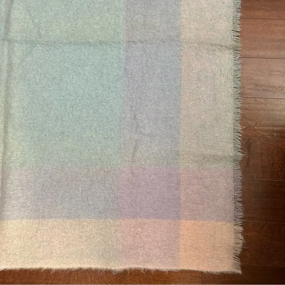 Donegal Design Mohair & Wool Blanket in a Dreamy Pastel Plaid, Made in Ireland